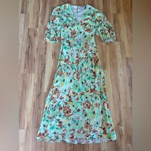 Rixo Open Back Dress in Green Floral